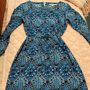 Loft blue long sleeve dress with belt size XS